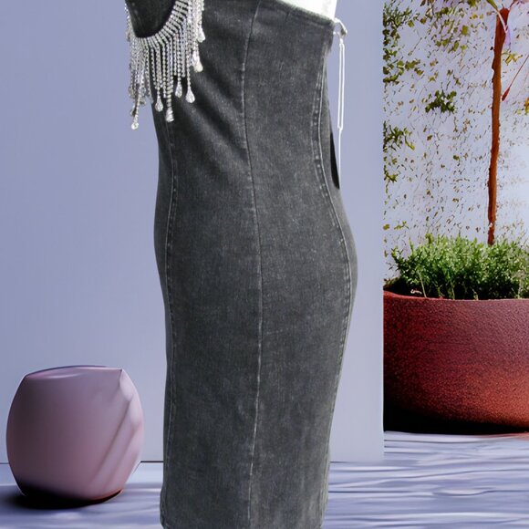 CLOUD TEN LADIES BLACK DENIM BLINGED BODY CON DRESS NWT - Picture 12 of 12